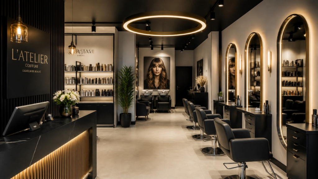 Intérieur élégant d'un salon de coiffure haut de gamme en franchise